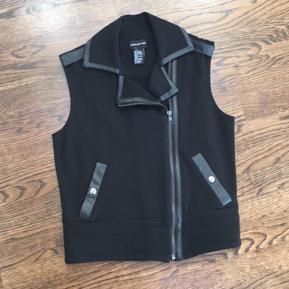 Central Park West black vest faux leather trim